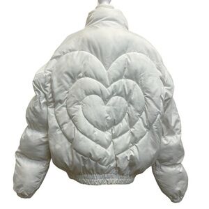 Aelfric Eden White Quilted Heart Fill Zip Puffer Jacket